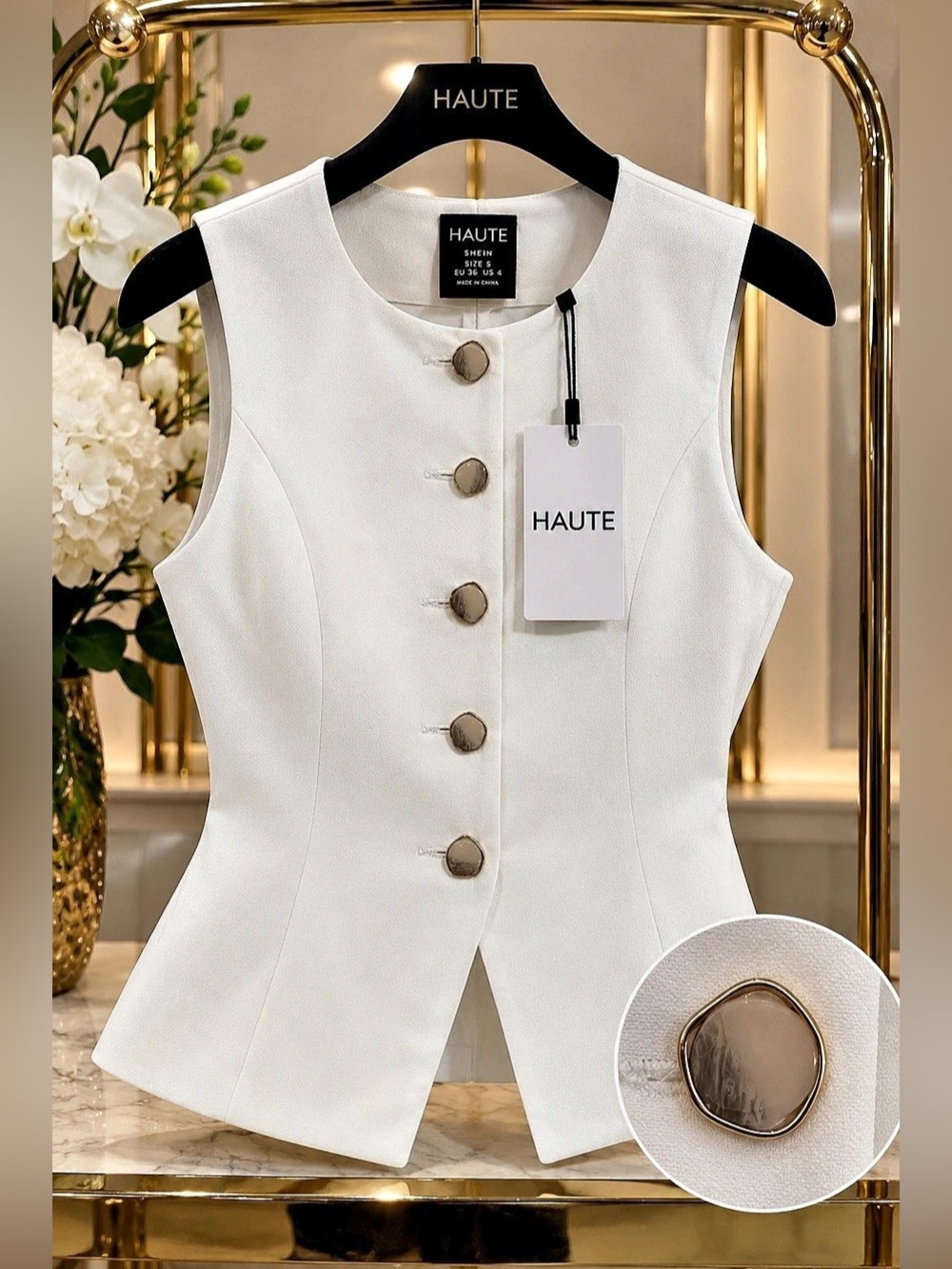 SHEIN HAUTE Women’s White Tailored Button-Front Vest – Size Small / US 4 – NWT